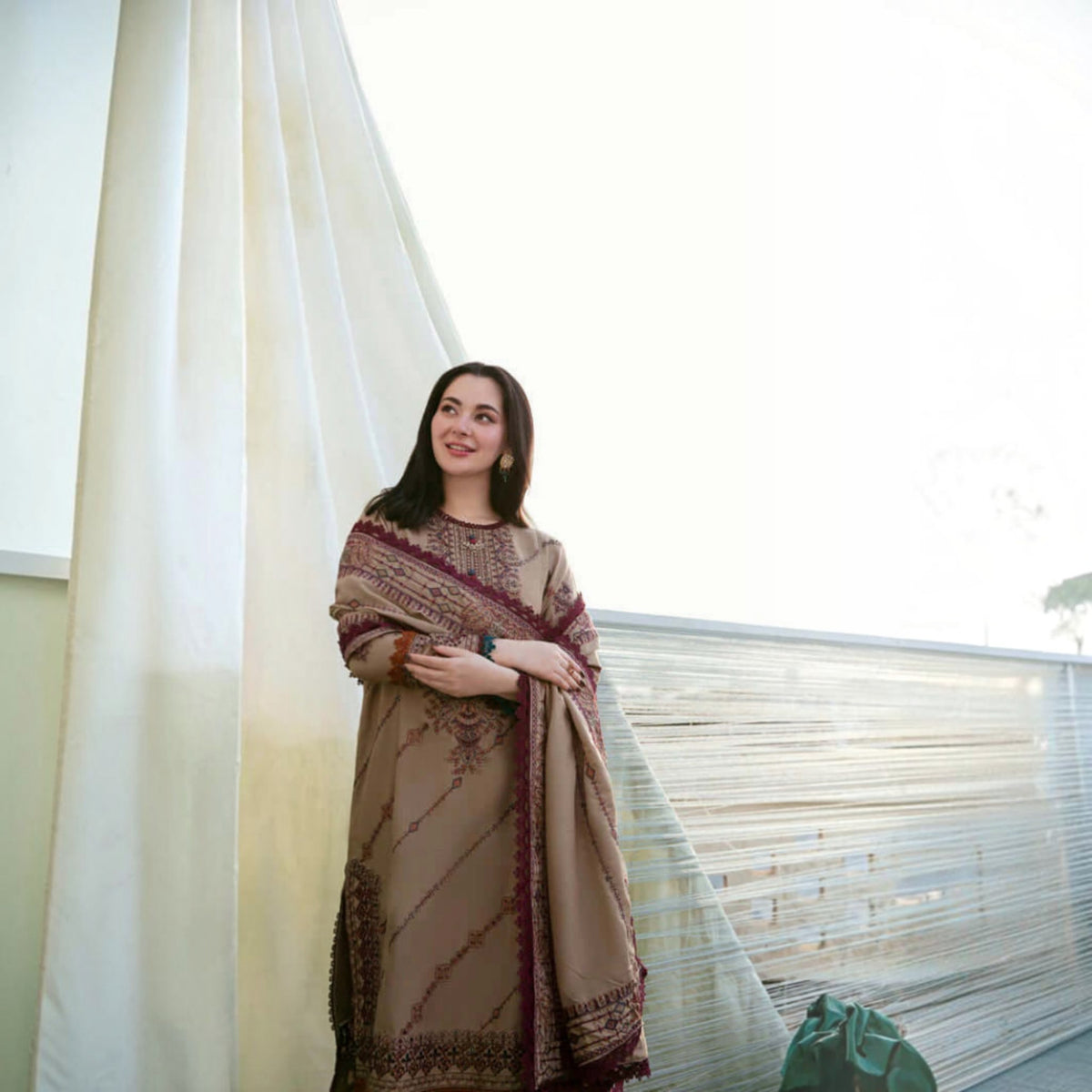 3-Piece Embroidered Dhanak Unstitched Suit