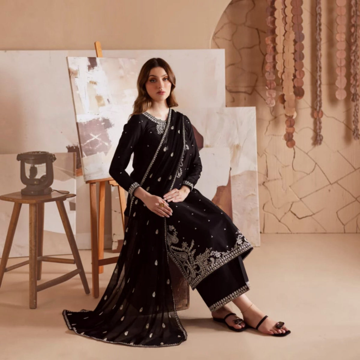 3-Piece Embroidered Dhanak Unstitched Suit