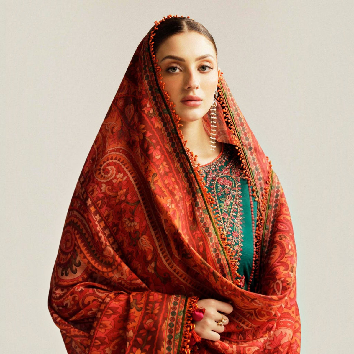 3-Piece Embroidered Dhanak Unstitched Suit