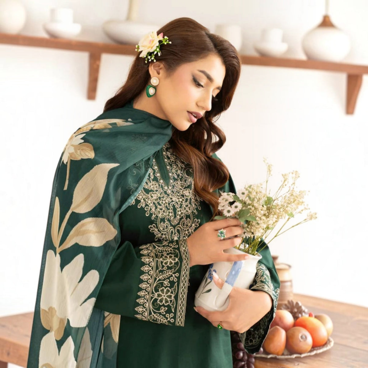 3-Piece Embroidered Dhanak Unstitched Suit