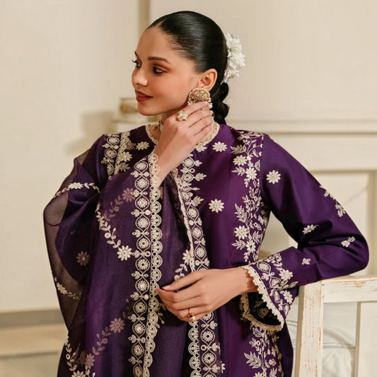 3-Piece Embroidered Dhanak Unstitched Suit