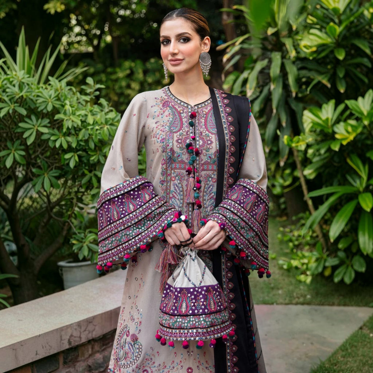 3-Piece Embroidered Dhanak Unstitched Suit