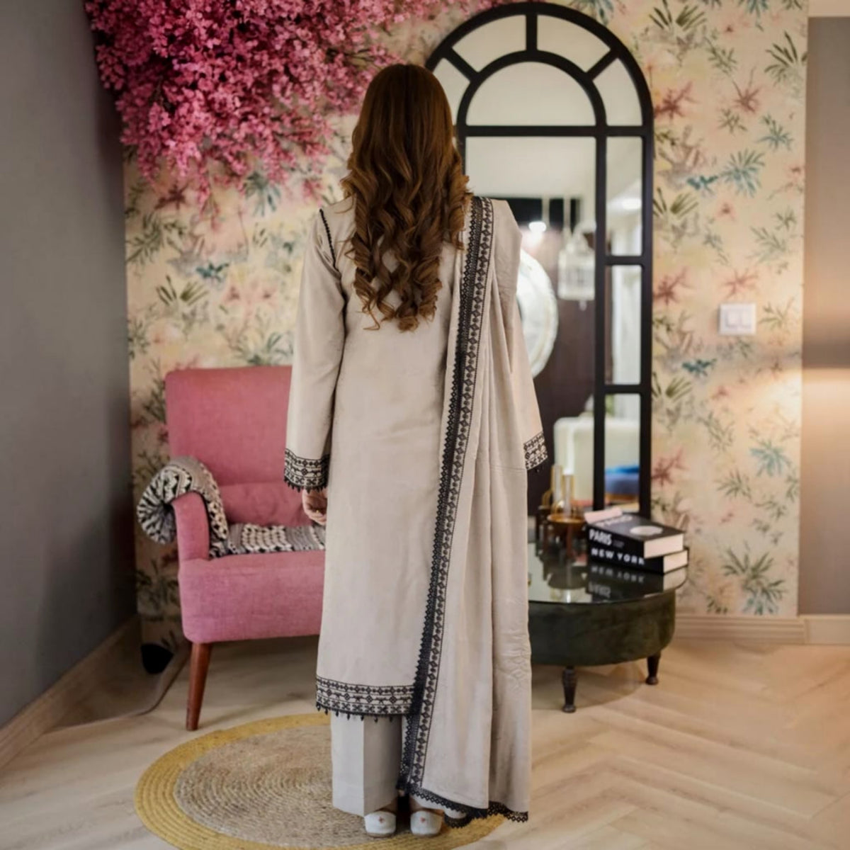 3-Piece Embroidered Dhanak Unstitched Suit