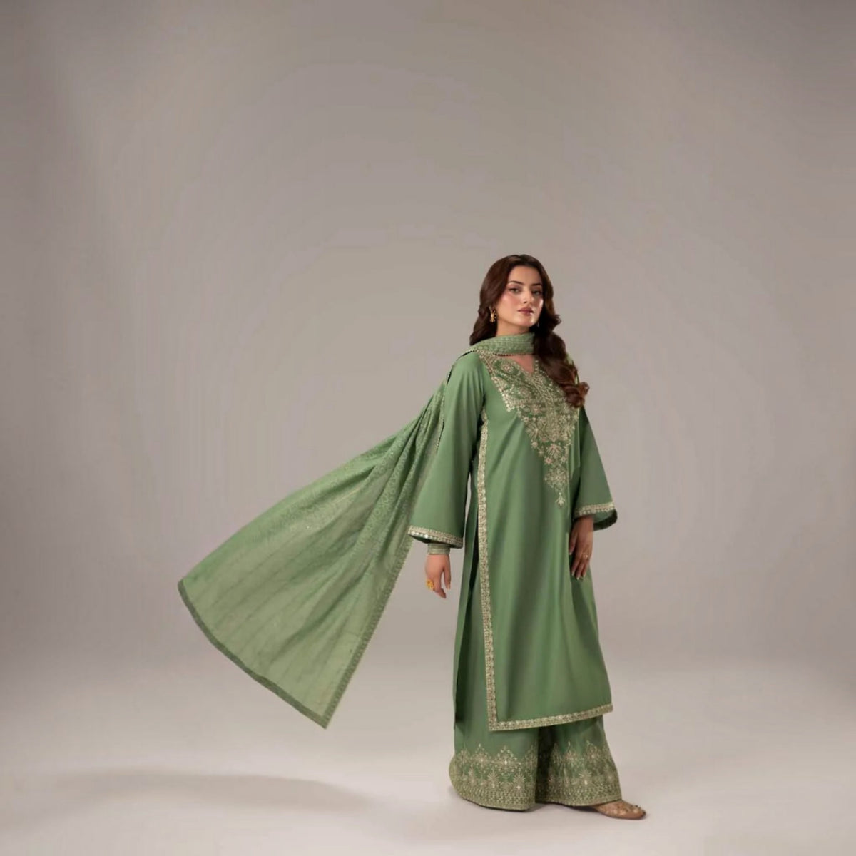 3-Piece Embroidered Dhanak Unstitched Suit