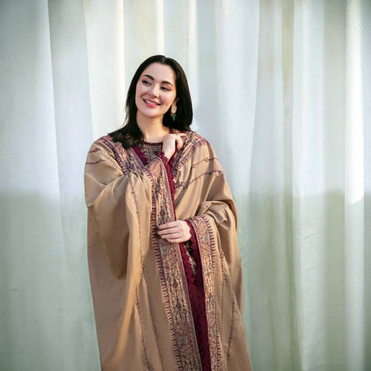 3-Piece Embroidered Dhanak Unstitched Suit