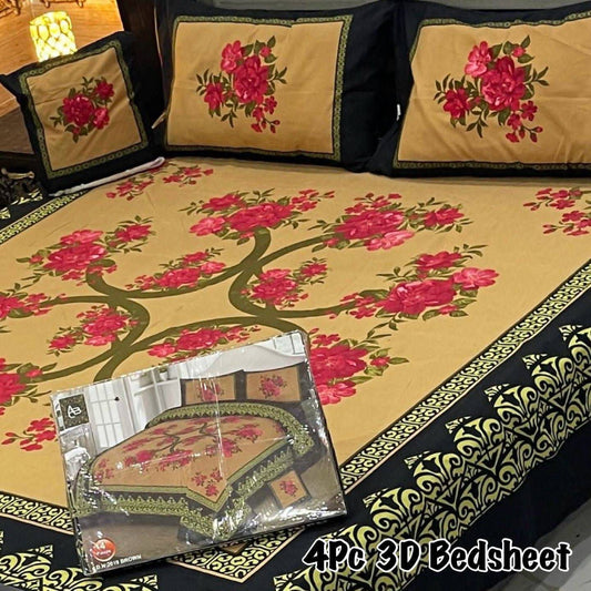 4pc 3D Crystal Cotton Bedsheet