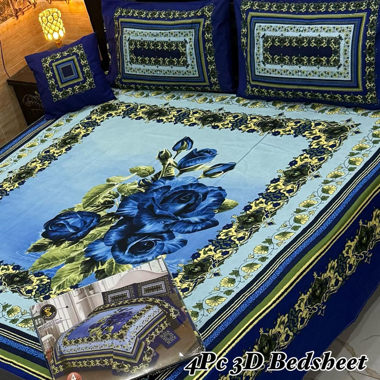 4pc 3D Crystal Cotton Bedsheet