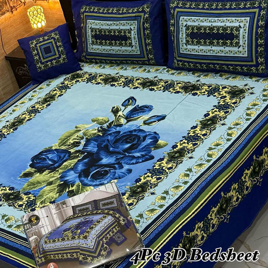 4pc 3D Crystal Cotton Bedsheet