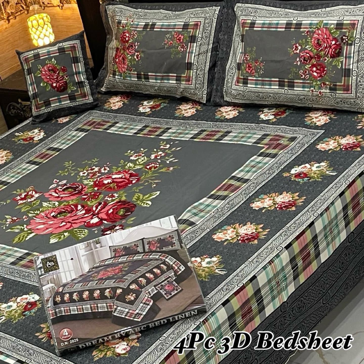 4pc 3D Crystal Cotton Bedsheet