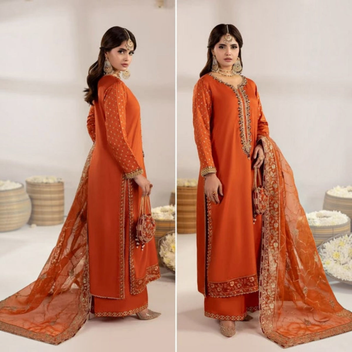 3-Piece Embroidered Dhanak Unstitched Suit
