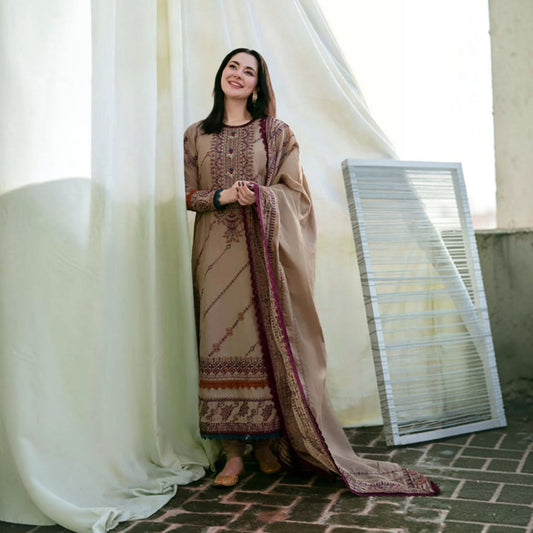 3-Piece Embroidered Dhanak Unstitched Suit