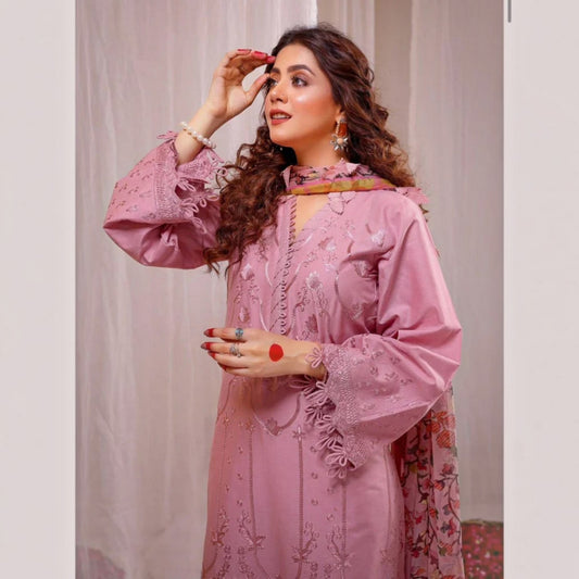 3-Piece Embroidered Dhanak Unstitched Suit