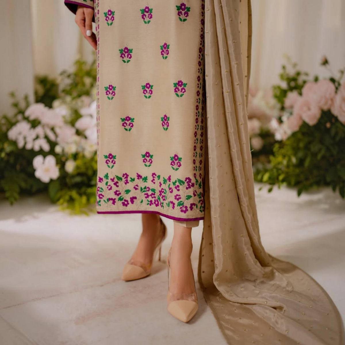 3-Piece Embroidered Dhanak Unstitched Suit