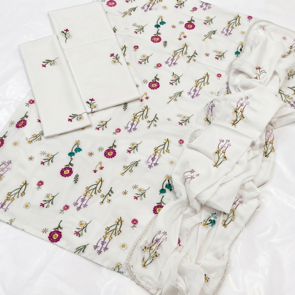 3-Piece Embroidered Dhanak Unstitched Suit