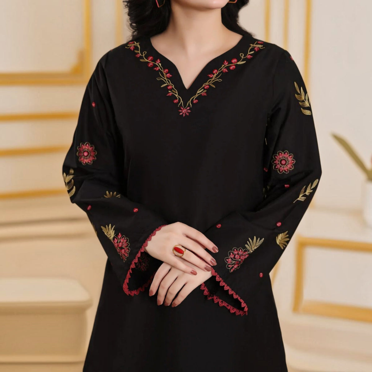 3-Piece Embroidered Dhanak Unstitched Suit