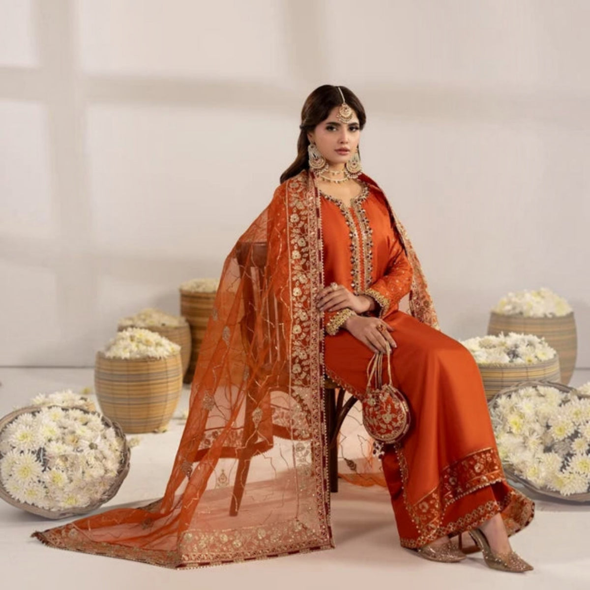 3-Piece Embroidered Dhanak Unstitched Suit