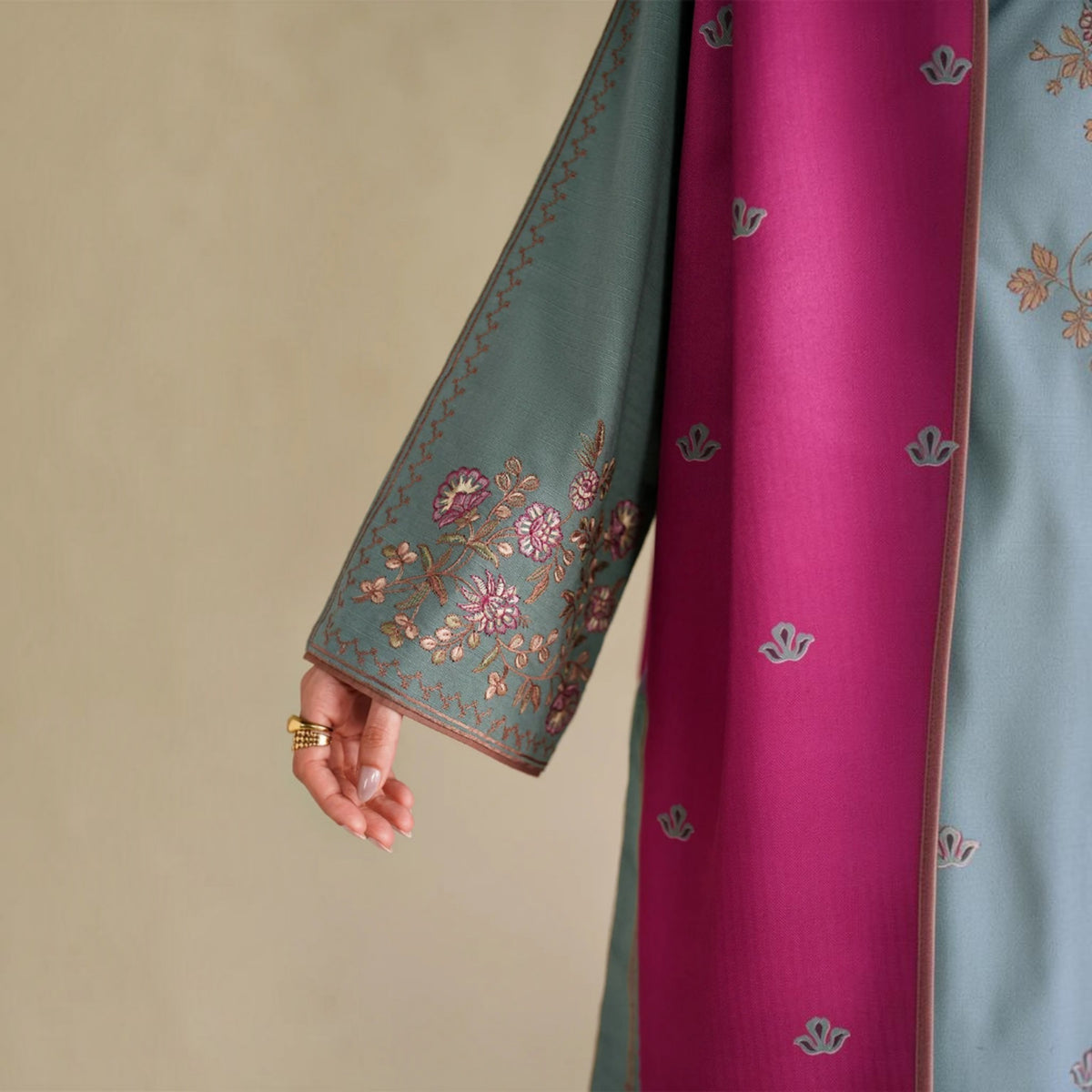 3-Piece Embroidered Dhanak Unstitched Suit