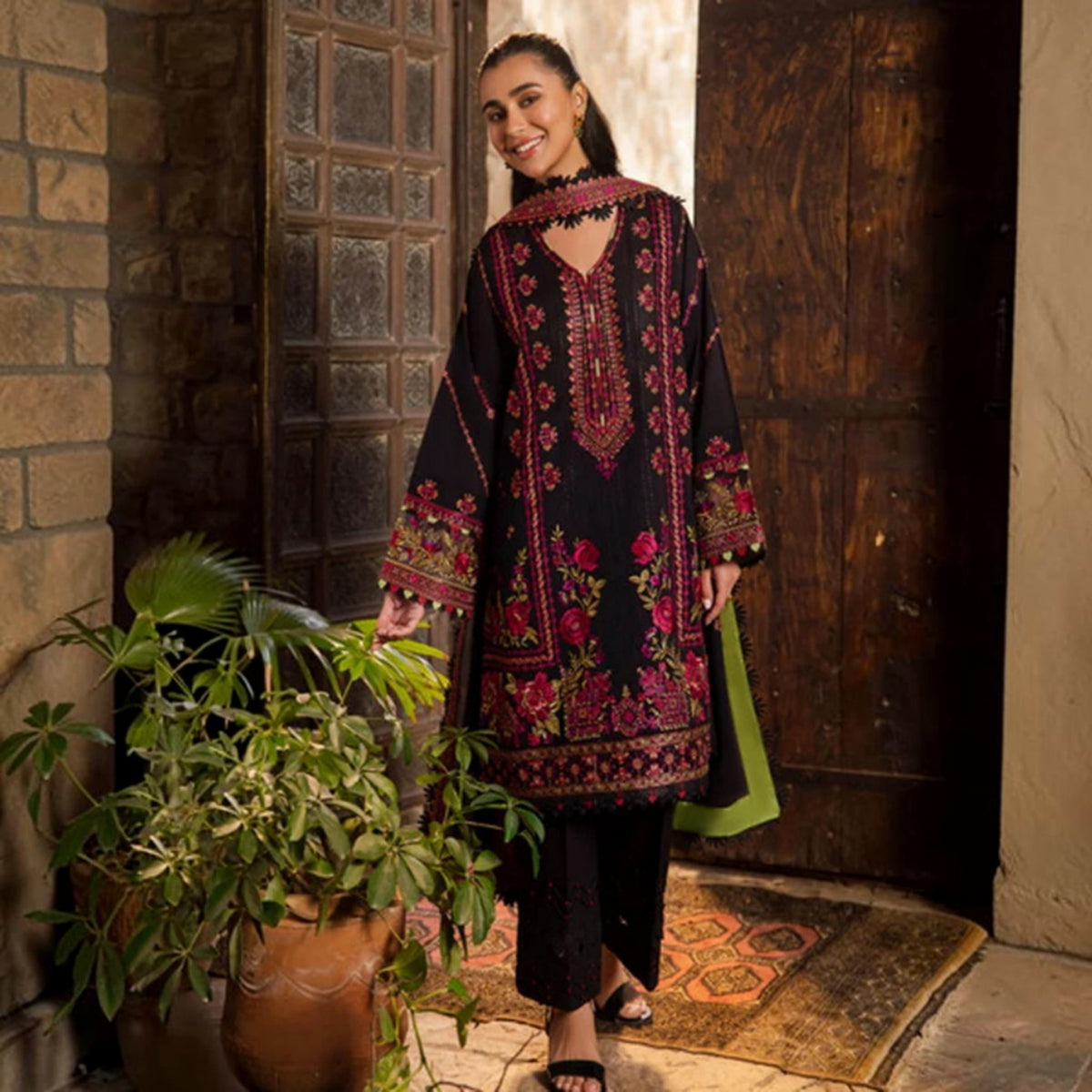 3-Piece Embroidered Dhanak Unstitched Suit