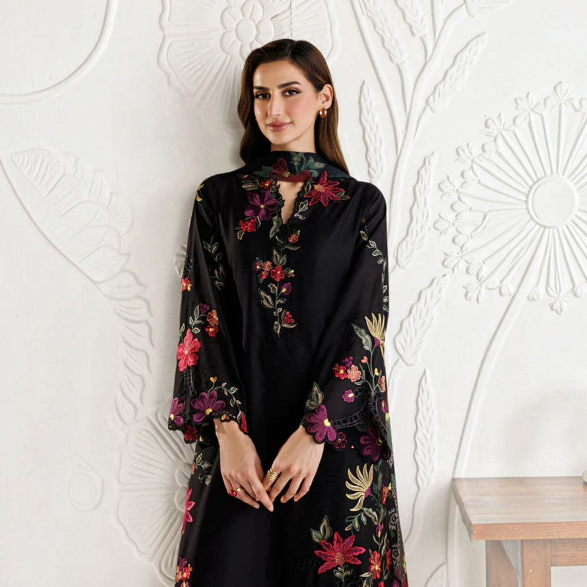 3-Piece Embroidered Dhanak Unstitched Suit