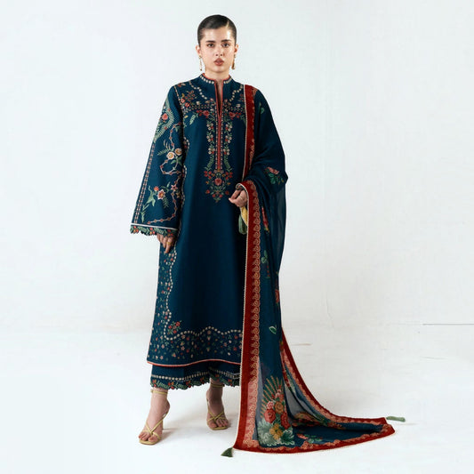 3-Piece Embroidered Dhanak Unstitched Suit