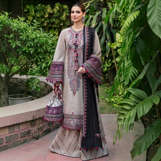 3-Piece Embroidered Dhanak Unstitched Suit