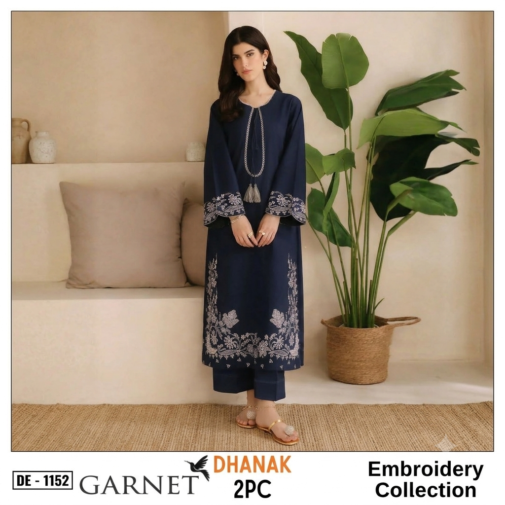 2-Piece Embroidered Dhanak Unstitched