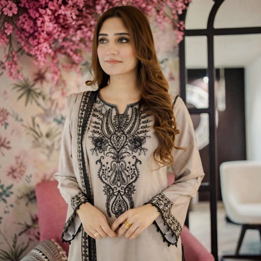 3-Piece Embroidered Dhanak Unstitched Suit