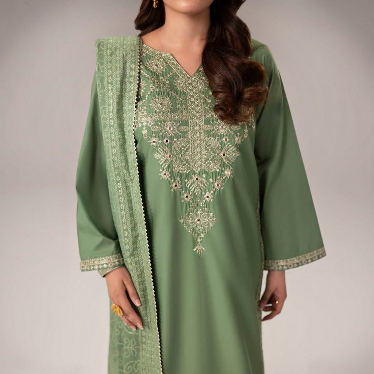 3-Piece Embroidered Dhanak Unstitched Suit