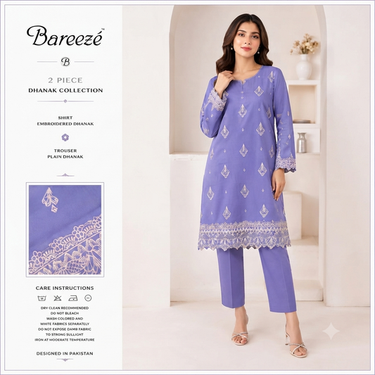 2-Piece Embroidered Dhanak Unstitched Suit