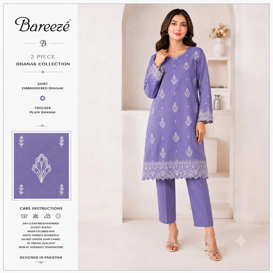 2-Piece Embroidered Dhanak Unstitched Suit