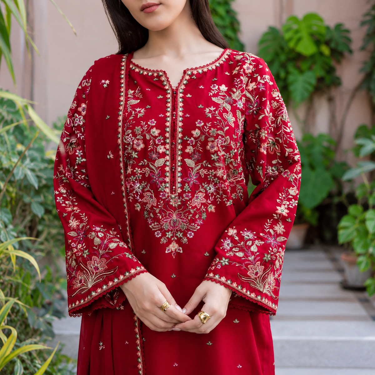 3-Piece Dhanak Embroidered Unstitched Suit
