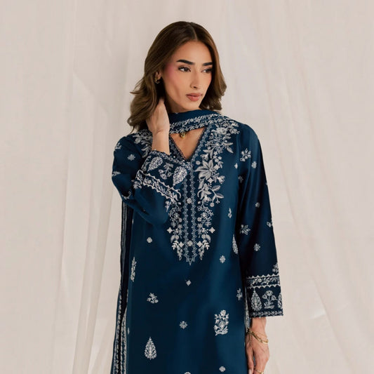 3-Piece Embroidered Dhanak Unstitched Suit