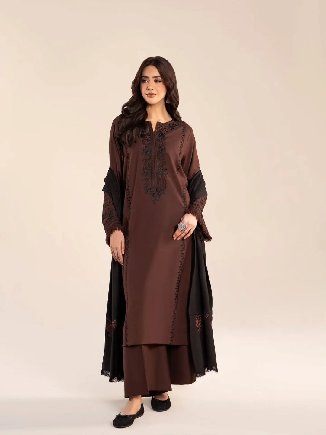 3-Piece Embroidered Dhanak Unstitched Suit