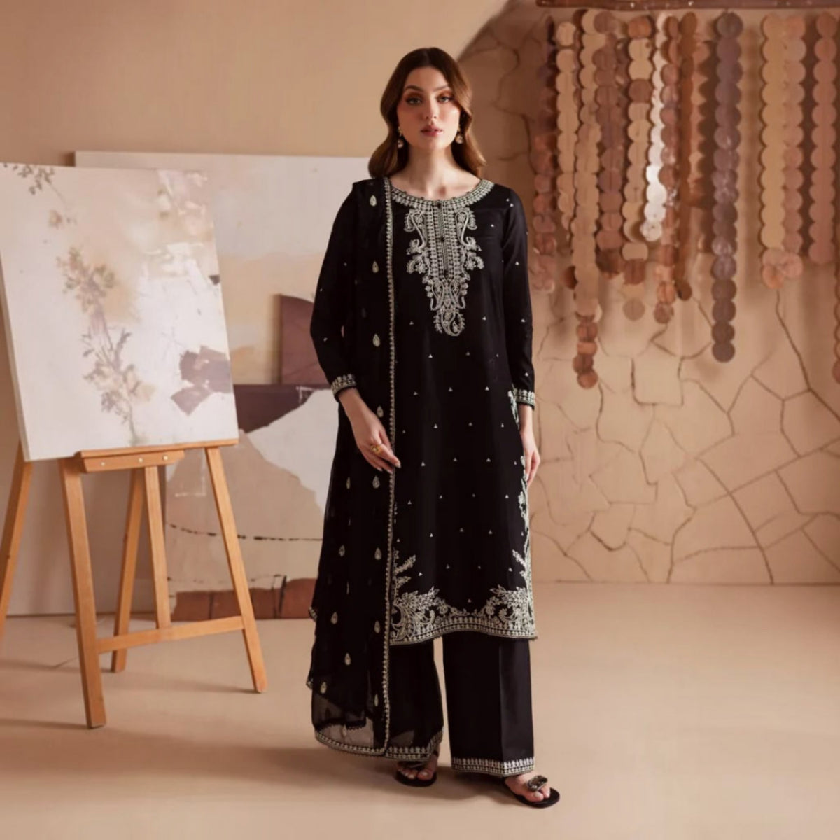 3-Piece Embroidered Dhanak Unstitched Suit