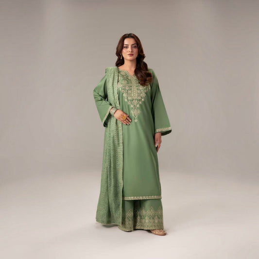 3-Piece Embroidered Dhanak Unstitched Suit