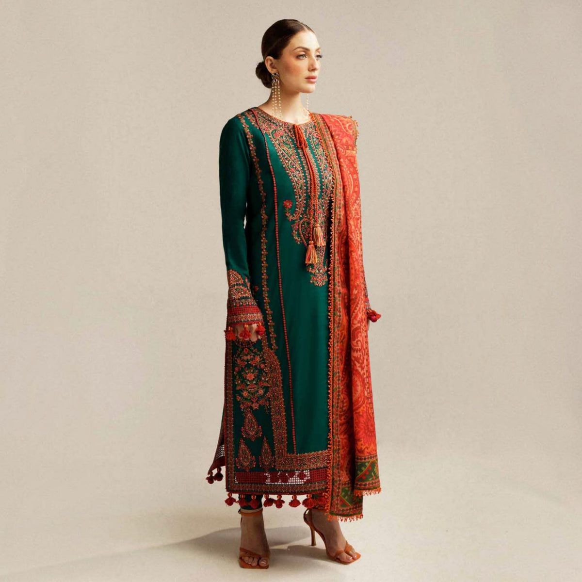 3-Piece Embroidered Dhanak Unstitched Suit