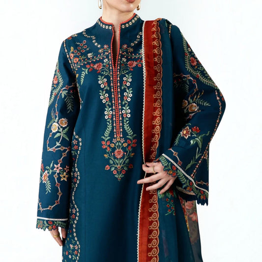 3-Piece Embroidered Dhanak Unstitched Suit