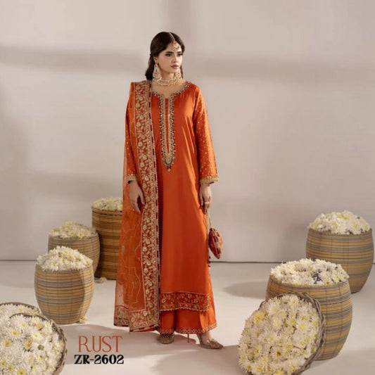 3-Piece Embroidered Dhanak Unstitched Suit