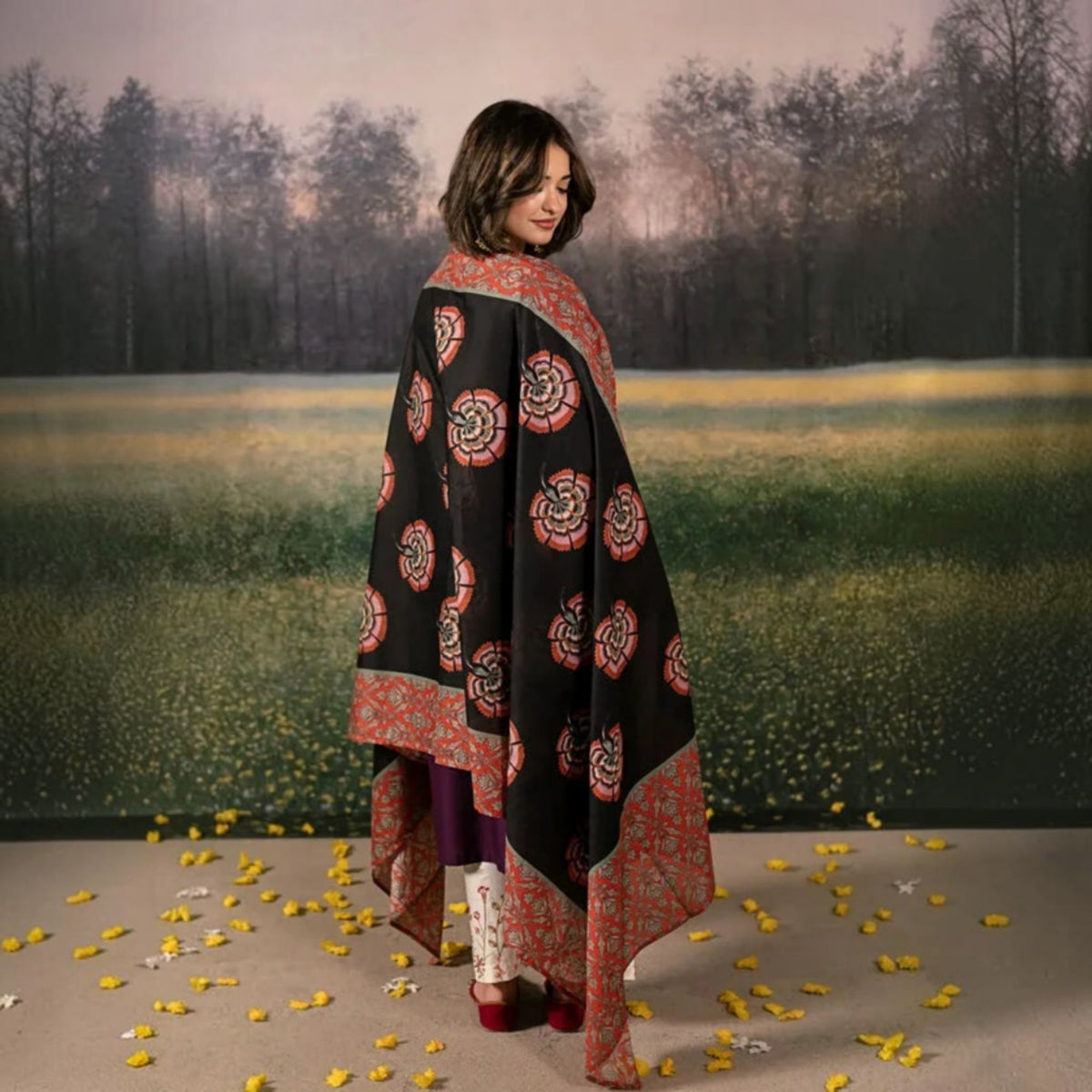 3-Piece Embroidered Dhanak Unstitched Suit