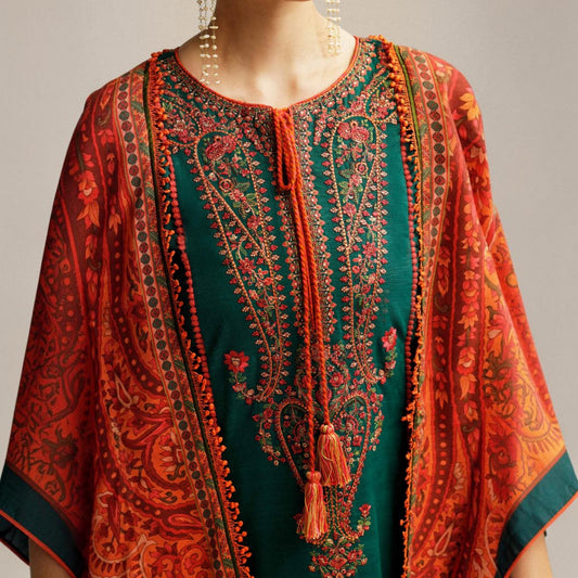3-Piece Embroidered Dhanak Unstitched Suit