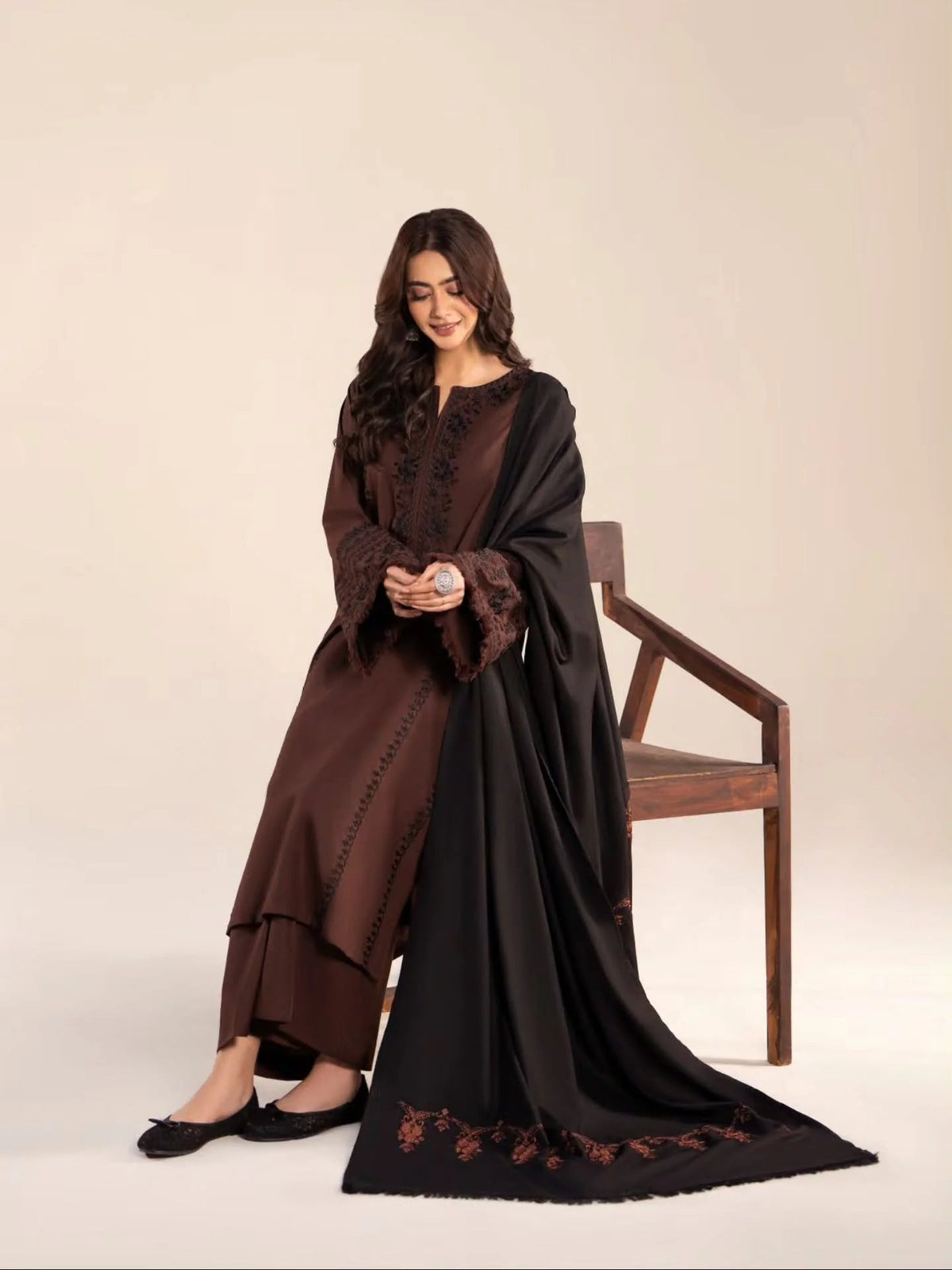 3-Piece Embroidered Dhanak Unstitched Suit