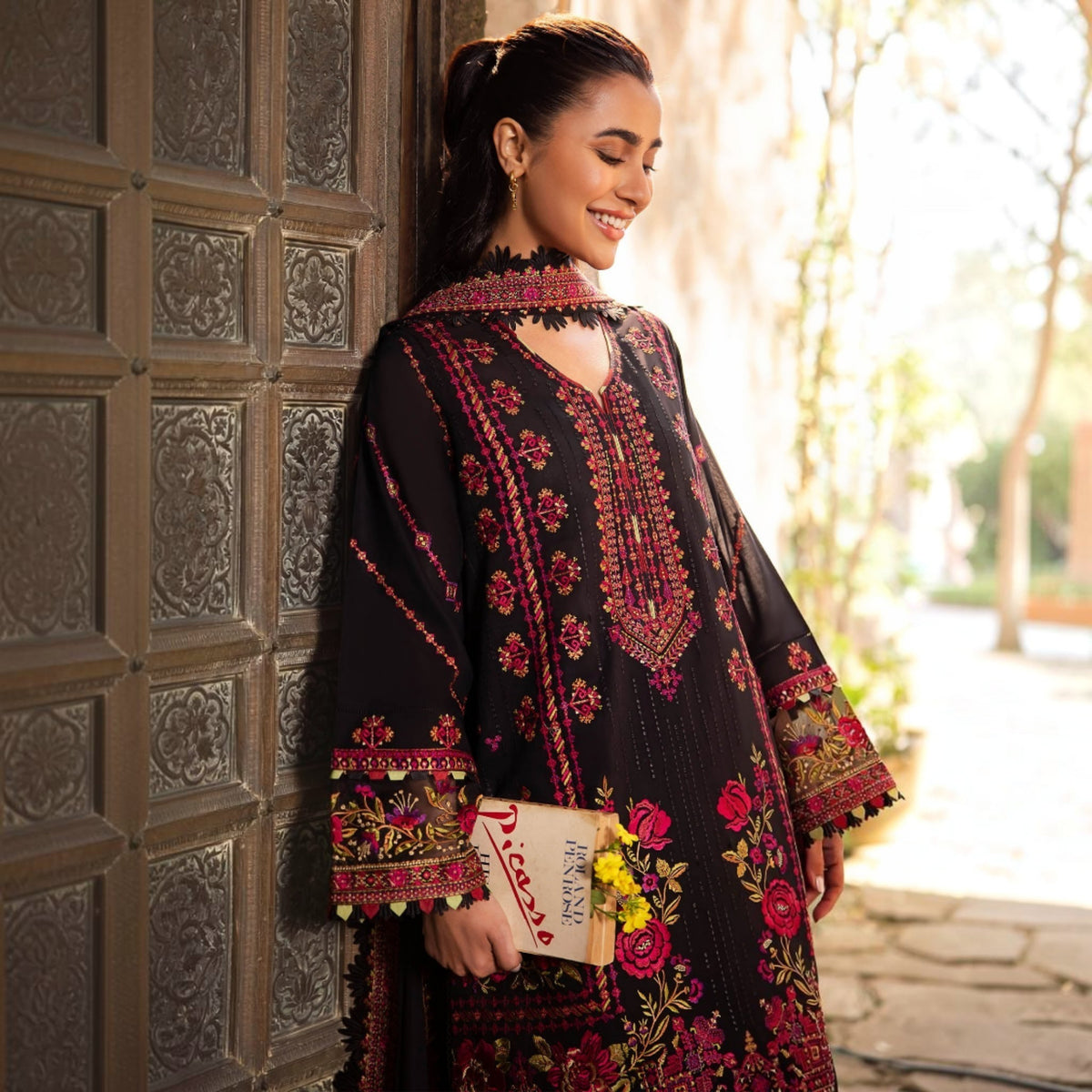 3-Piece Embroidered Dhanak Unstitched Suit