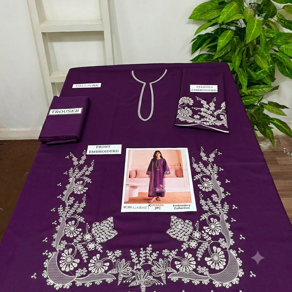 2-Piece Embroidered Dhanak Unstitched