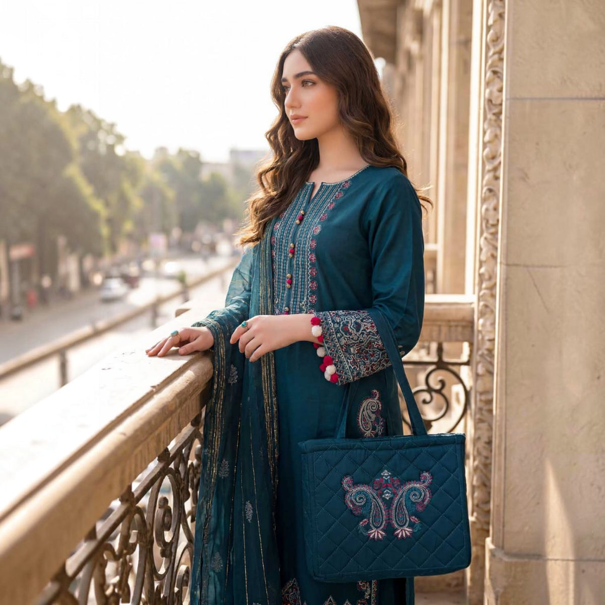 3-Piece Embroidered Dhanak Unstitched Suit
