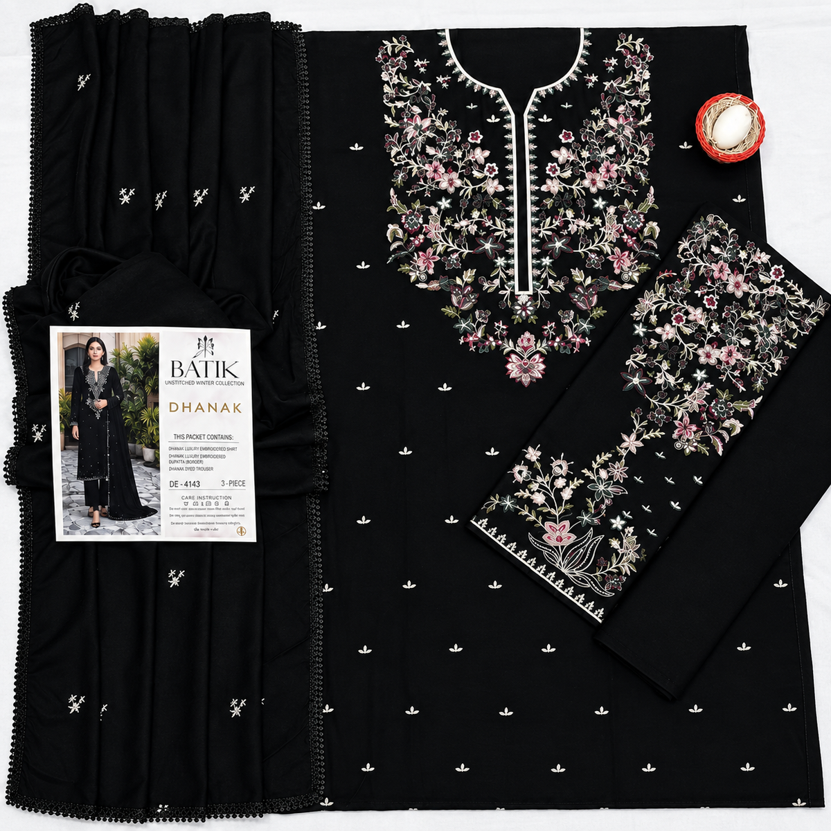 3-Piece Dhanak Embroidered Unstitched Suit