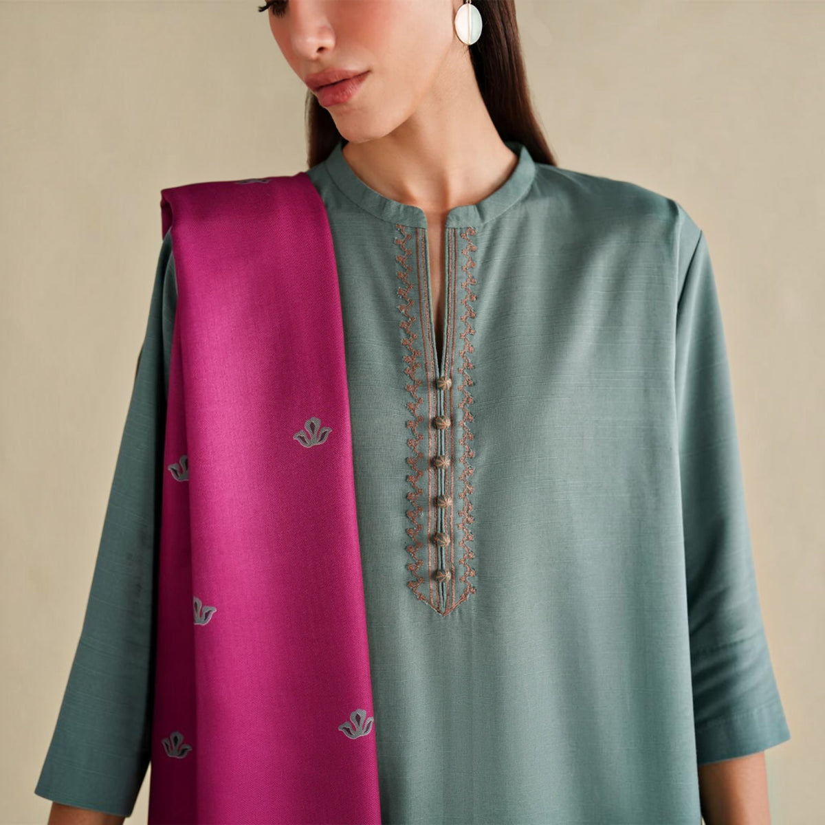 3-Piece Embroidered Dhanak Unstitched Suit