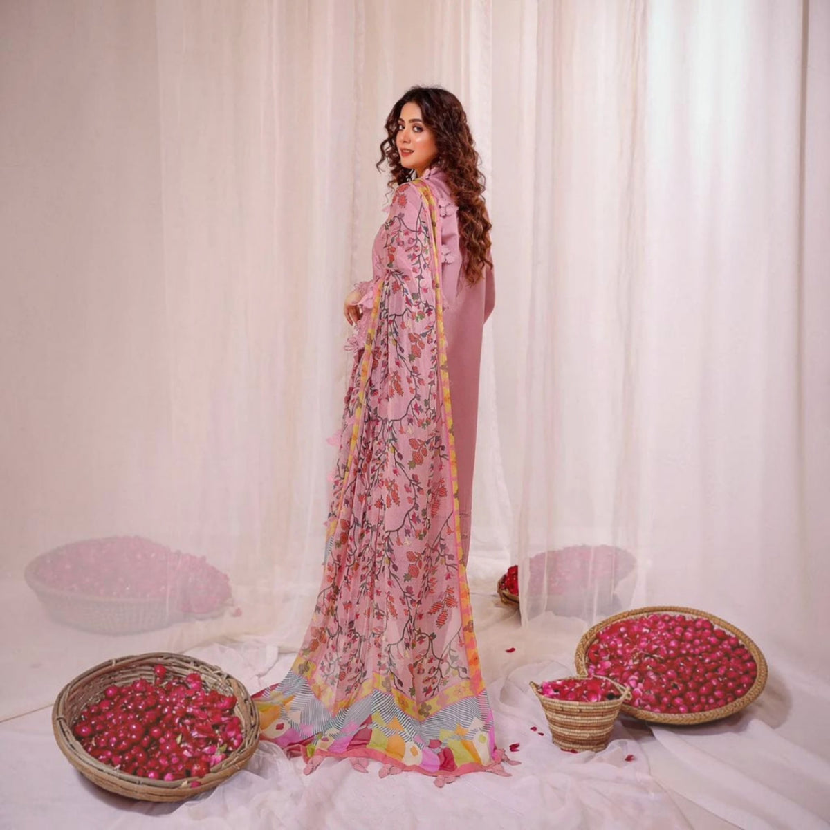 3-Piece Embroidered Dhanak Unstitched Suit