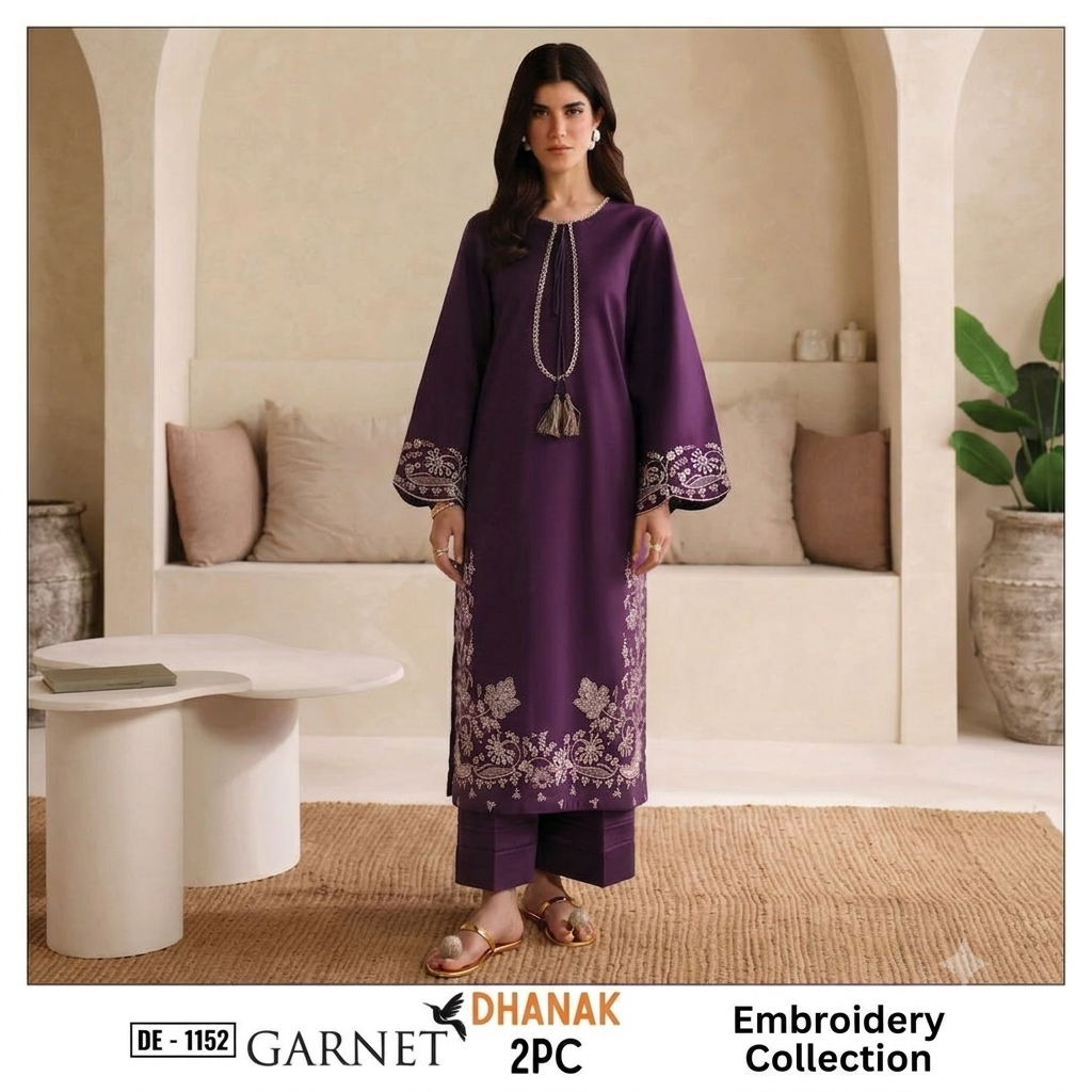 2-Piece Embroidered Dhanak Unstitched