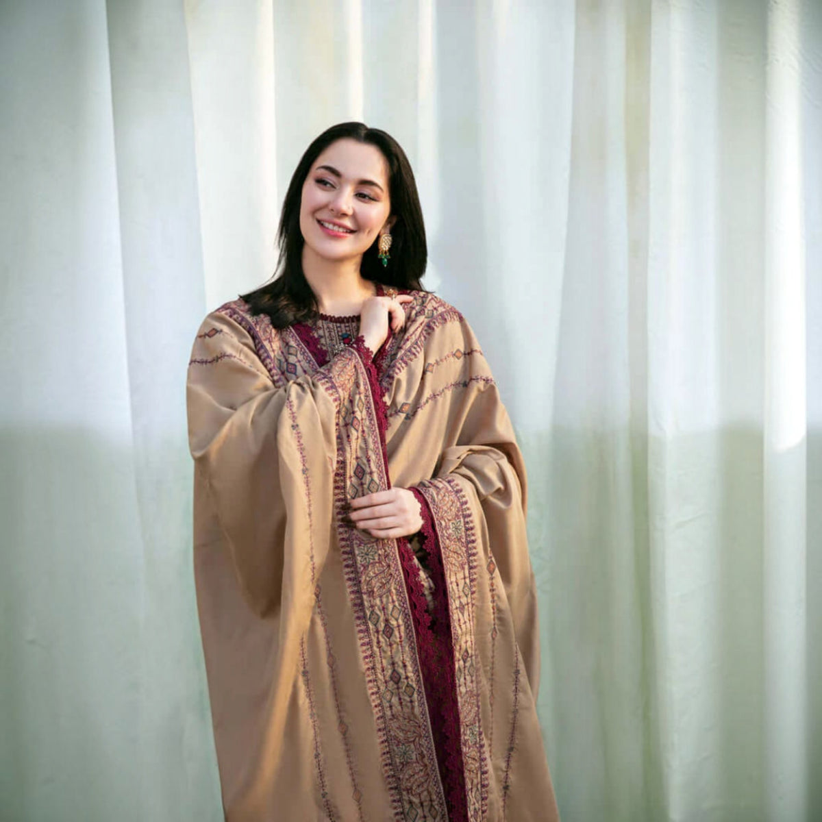 3-Piece Embroidered Dhanak Unstitched Suit